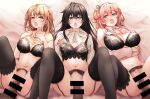  3boys 3girls alternate_breast_size bar_censor bare_shoulders bed_sheet black_bra black_hair black_thighhighs blue_eyes blush bra breasts brown_hair censored cleavage closed_mouth clothes_lift collared_shirt cowboy_shot crossed_arms frown garter_belt group_sex hair_bun hands_on_own_chest hetero isshiki_iroha large_breasts lifted_by_self lingerie long_hair long_sleeves looking_at_viewer lying medium_breasts mosaic_censoring multiple_boys multiple_girls navel no_panties on_back on_bed orgy parted_lips penis petals pink_hair pink_shirt red_eyes red_hayao sex shirt shirt_lift short_hair short_sleeves single_hair_bun single_side_bun smile stomach thigh_strap thighhighs underwear vaginal very_long_hair white_shirt yahari_ore_no_seishun_lovecome_wa_machigatteiru. yellow_eyes yellow_shirt yuigahama_yui yukinoshita_yukino 