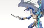  abs absurd_res anthro armor avian beak bird bracers demon feathered_wings feathers hi_res jewelry lord_of_change male melee_weapon multi_eye multi_tongue necklace pecs simple_background solo staff sword tongue warhammer_(franchise) weapon white_background wings 