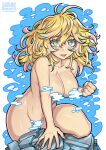  1girl blonde_hair blue_eyes blue_hair boku_no_hero_academia breasts censored clenched_hand hagakure_tooru large_breasts long_hair messy_hair multicolored_hair nude open_mouth pink_hair redjet solo thick_eyelashes unusually_visible yellow_pupils 