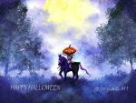  animal_focus artist_name calyrex calyrex_(shadow_rider) cloud forest grass happy_halloween horse huge_moon jack-o&#039;-lantern moon nature night no_humans pokemon pokemon_(creature) spectrier sreg_ao_art tree 