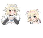 2girls :3 animal_ears bandaid_hair_ornament black_collar blonde_hair blue_eyes blue_hair blue_hairband blue_trim blush breasts cleavage closed_mouth collar collarbone colored_inner_animal_ears commentary cropped_torso dick_flattening_(meme) dog_ears dog_girl dot_nose english_commentary fake_horns fur-trimmed_jacket fur_trim fuwawa_abyssgard hair_between_eyes hair_intakes hair_ornament hairband hairclip headphones headphones_around_neck highres hololive hololive_english horns interlocked_fingers jacket jitome light_blue_hair light_blush long_hair long_sleeves looking_at_another looking_at_viewer makiiichi medium_breasts medium_hair meme mococo_abyssgard multicolored_hair multiple_girls open_mouth own_hands_clasped own_hands_together pink_hair pink_hairband red_eyes seductive_smile short_twintails siblings sisters smile smug streaked_hair sunken_cheeks template twins twintails upper_body virtual_youtuber x_hair_ornament 
