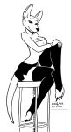  2022 anthro bedroom_eyes bottomwear breasts clothing ear_piercing ear_ring female fur furniture hi_res kangaroo kangy_(tegerio) legwear macropod mammal marsupial narrowed_eyes piercing pouch_(anatomy) ring_piercing seductive sitting skirt solo stool tail tegerio thigh_high_stockings thigh_highs 