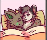  anthro bat bed canid canine cuddling duo embrace fox fur furniture hug hybrid irv kyloo male male/male mammal marsupial possum romantic romantic_couple sleeping sleeping_together smile 