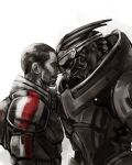  4:5 alien armor commander_shepard duo garrus_vakarian heads_together hi_res human intimate kassa-fabrication male male/male mammal mass_effect turian 