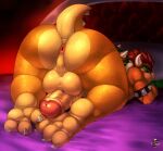  anthro anus bed bowser butt digital_media_(artwork) furniture genitals hair hi_res horn humanoid_genitalia humanoid_penis klent koopa looking_back male mario_bros nintendo nude penis perineum pillow presenting presenting_hindquarters red_hair scalie shell solo spiked_shell spikes spikes_(anatomy) 