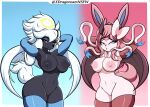  absurd_res angel anthro breasts duo eeveelution female furfrou generation_6_pokemon genitals hi_res horn nintendo pokemon pokemon_(species) pussy succubus sylveon tail wings xdragoncam 