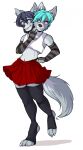  2_heads anthro arm_warmers armwear bottomwear canid canine canis clothing conjoined crop_top damien_and_camille female girly hi_res leggings legwear magicalzombie male mammal multi_head shirt skirt solo topwear trans_(lore) trans_woman_(lore) wolf 