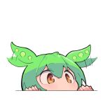  1girl expressive_hair green_hair hair_between_eyes orange_eyes pea_pod peeking_out shimazaki1152 simple_background solo transparent_background upper_body voicevox zundamon 