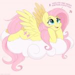  1:1 2023 border cutie_mark dialogue digital_media_(artwork) english_text equid equine eyelashes feathered_wings feathers female feral fluttershy_(mlp) friendship_is_magic fur green_eyes hair happy hasbro hi_res higglytownhero mammal musical_note my_little_pony open_mouth open_smile pegasus pink_background pink_hair pink_tail simple_background singing smile solo tail text white_border wings yellow_body yellow_feathers yellow_fur 