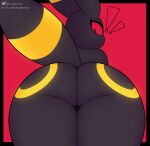  anthro big_butt butt eeveelution embarrassed euphorica exclamation_point female generation_2_pokemon glowing hi_res looking_back nintendo pokemon pokemon_(species) presenting presenting_hindquarters raised_tail solo surprised_expression tail umbreon 