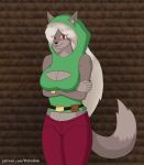  absurd_res anthro belt big_breasts biibiiibiiii blep bottomwear breasts canid canine canis cleavage clothed clothing denim denim_clothing dipstick_tail eyelashes female female_focus fur girly grey_body grey_fur hair hi_res hood hoodie huge_breasts jeans jewelry long_hair looking_at_viewer mammal markings nervous nervous_smile pants raised_tail red_eyes simple_background smile smiling_at_viewer solo standing tail tail_markings terraria thick_thighs tongue tongue_out topwear watermark were werecanid werecanine werewolf white_hair wide_hips wolf zoologist_(terraria) 