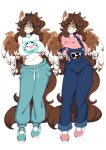  animal_print anthro blue_eyes brown_hair brown_wings clothing cow_print denim_overalls equid equine fan_character footwear hair hasbro hi_res mabel_(oc) mammal multicolored_wings my_little_pony overalls pegasus plantigrade shoes simple_background standing sweatpants three-tone_wings tolsticot white_background white_wings wings 