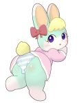  2023 absurd_res accessory animal_crossing anthro blonde_hair blue_eyes bluehiyokobunny blush bottomwear bow_ribbon bulge clothed clothing crossdressing dress fur green_body green_fur hair hair_accessory hair_bow hair_ribbon hi_res lagomorph leporid looking_at_viewer looking_back looking_back_at_viewer lying male mammal nintendo on_front panties pattern_bottomwear pattern_clothing pattern_panties pattern_underwear pink_clothing pink_dress rabbit red_bow ribbons sasha_(animal_crossing) simple_background solo striped_bottomwear striped_clothing striped_panties striped_underwear stripes underwear white_background 