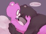  2023 anthro bear black_nose brown_body dialogue duo embrace eyes_closed eyewear glasses hi_res hug hunik mammal padre_(unicorn_wars) purple_body sargento_caricias spanish_text text unicorn_wars 