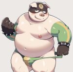  2023 anthro belly big_belly blush bulge clothing diru11 domestic_pig hi_res kemono male mammal mask moobs navel nipples overweight overweight_male solo suid suina sus_(pig) underwear 