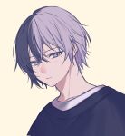  1boy aoyagi_touya blue_hair closed_mouth dark_blue_hair highres kinomi_3030 looking_at_viewer male_focus mole mole_under_eye multicolored_hair project_sekai short_hair sideways_glance simple_background solo split-color_hair two-tone_hair upper_body yellow_background 