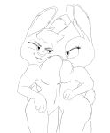  anthro breast_squish breasts breasts_frottage disney duo female female/female frown frown_eyebrows hi_res judy_hopps lagomorph leporid mammal nude rabbit simple_background sketch spoof_(artist) squish white_background zistopia zootopia 