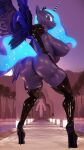  3d_(artwork) absurd_res anthro anthrofied big_breasts big_butt blue_body blue_feathers breasts butt digital_media_(artwork) equid equine feathers female friendship_is_magic genitals hasbro hi_res horn looking_at_viewer looking_back looking_back_at_viewer mammal my_little_pony princess_luna_(mlp) pussy solo vladichslg winged_unicorn wings 