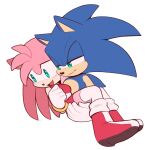  1boy 1girl amy_rose animal_nose blue_fur blush boots carrying couple crop_top dress furry furry_female furry_male gloves gold_bracelet green_eyes hedgehog hedgehog_boy hedgehog_ears hedgehog_girl highres long_hair looking_down open_mouth pink_fur princess_carry red_dress red_footwear simple_background smile sonic_(series) sonic_the_hedgehog toonsite white_gloves 
