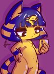 absurd_res animal_crossing ankha_(animal_crossing) anthro areola arustuff black_eyes breasts felid feline female flat_chested genitals hi_res holding_object holding_phone mammal nintendo nipples nude phone pussy solo yellow_body 