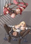  2girls absurdres black_gloves black_pantyhose blonde_hair blush bound bound_arms bound_legs breasts breasts_out censored chain chained chest_jewel collar commentary_request core_crystal_(xenoblade) dress drop_earrings earrings elbow_gloves gloves highres in_cell indoors jewelry large_breasts long_hair looking_at_viewer lying metal_collar miso_(b7669726) mosaic_censoring multiple_girls mythra_(xenoblade) nipples no_shoes on_back outstretched_arms pantyhose prison_cell pussy pyra_(xenoblade) red_eyes red_hair red_shorts red_thighhighs restrained shibari short_dress short_hair short_shorts shorts soles spread_legs star_(symbol) star_earrings stationary_restraints suspension swept_bangs thighhighs tiara toes torn_clothes torn_dress torn_gloves torn_pantyhose white_dress white_gloves xenoblade_chronicles_(series) xenoblade_chronicles_2 yellow_eyes 
