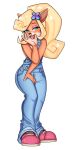  activision anthro breasts clothed clothing coco_bandicoot crash_bandicoot_(series) damoart female fur gesture hi_res overalls smile solo suggestive suggestive_gesture tongue topless 