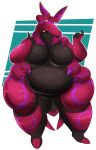  2015 3_fingers antennae_(anatomy) anthro arthropod belly big_breasts biped black_body breasts claws exoskeleton eyelashes female finger_claws fingers generation_5_pokemon glistening glistening_body hi_res huge_hips huge_thighs mouthless nintendo obese obese_anthro obese_female overweight overweight_anthro overweight_female pokemon pokemon_(species) pokemorph portrait puffedup red_body scolipede simple_background solo standing thick_thighs wide_hips yellow_sclera 
