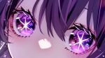 1girl blush close-up commentary eye_focus hair_between_eyes hoshino_ai_(oshi_no_ko) luna_s210 multicolored_eyes oshi_no_ko pink_eyes purple_eyes purple_hair sparkle star-shaped_pupils star_(symbol) symbol-shaped_pupils 