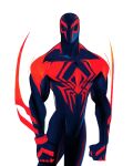  1boy animal_print arm_blade blue_bodysuit blue_mask bodysuit broad_shoulders glowing_bodysuit large_pectorals male_focus marvel miguel_o&#039;hara muscular muscular_male pectorals print_bodysuit red_bodysuit skin_tight solo spider-man:_across_the_spider-verse spider-man_(2099) spider-man_(series) spider_print two-tone_bodysuit uwaiswaiswais weapon 