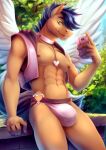  2023 5_fingers abs anthro clothed clothing day detailed_background digital_media_(artwork) equid equine eyebrows eyelashes feathered_wings feathers fingers green_eyes hair hi_res male mammal nipples outside pegasus phone sky smile solo sunnyowi wings 
