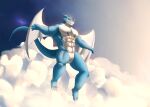  bandai_namco blue_body blue_skin digimon digimon_(species) dragon exveemon hi_res male male/male muscular muscular_male nude pose redremy7 scalie solo tail wings 