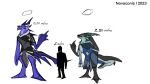  absurd_res ambiguous_gender antennae_(anatomy) chart clothing concept_art herm hi_res human humanoid intersex jadeite_(novaconis) kylthe_(novaconis) male mammal markings novaconis panacea_(novaconis) purple_body sabre_(novaconis) scarf size_chart size_difference tail tunic 