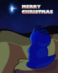  2018 blue_body blue_scales blue_skin christmas desert digital_media_(artwork) english_text feral hi_res holidays justathereptile leezord lizard looking_away male merry_christmas mini-justa night rear_view reptile sand scales scalie scutes sky solo star_of_bethlehem tail text watermark 