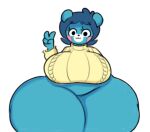  animal_crossing anthro bear big_breasts big_butt blue_body blush bottom_heavy breasts butt clothing dewy-eyedboy female gesture huge_breasts huge_butt huge_thighs hyper hyper_butt hyper_thighs looking_at_viewer mammal nintendo shirt simple_background smile solo standing thick_thighs topwear unknown_character v_sign 