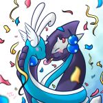  blush confetti dragonair duo fake_ears fake_rabbit_ears feral fridaylugia generation_1_pokemon hi_res legendary_pokemon nintendo nude nuzzling party_horn pokemon pokemon_(species) shadow_lugia shadow_pokemon smile 