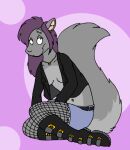  bottomwear clothing female fishnet hair jacket mammal purple_hair rodent sciurid skirt tabbiewolf topwear tree_squirrel 