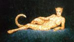  anthro breasts felid feline female fur hair jaguar looking_at_viewer mammal nude olivia_de_berardinis painting_(artwork) pantherine smile solo spots tail traditional_media_(artwork) 