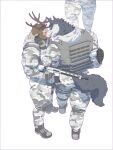  2022 absurd_res anthro antlers assault_rifle black_body black_fur blush boots bottomwear brown_body brown_fur brown_hair bulletproof_vest camo camo_bottomwear camo_clothing camo_jacket camo_pants camo_print camo_topwear canid canine canis capreoline clothing deer domestic_dog duo elbow_pads eyes_closed footwear fur gloves gun hair hand_on_neck handwear hi_res holding_gun holding_object holding_weapon horn husky kissing male male/male mammal muscular muscular_anthro muscular_male nordic_sled_dog owen_brayden pants pattern_bottomwear pattern_clothing pattern_pants pattern_topwear raccoon21 ranged_weapon reindeer rifle soldier soldier_uniform spitz tactical_gloves topwear walking warrior weapon 