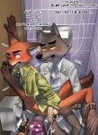 absurd_res anal_orgasm anthro balls bathroom bodily_fluids bottomwear bottomwear_down brown_body brown_fur canid canine canis clothed clothing crossover cum cum_in_ass cum_inside dialogue disney dreamworks duo english_text fox fur genital_fluids genitals hi_res humanoid_genitalia humanoid_penis male male/male male_penetrated male_penetrating male_penetrating_male mammal mr._wolf_(the_bad_guys) nick_wilde orange_body orange_fur pants pants_down partially_clothed penetration penis public_restroom restroom_stall sex text the_bad_guys tush underwear underwear_down wolf yellow_sclera zootopia 