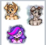  2022 angel_(lady_and_the_tramp) anthro canid canine canis collar collar_only disney domestic_dog female folwilliar fur group hair half-closed_eyes hasbro headshot_portrait lady_and_the_tramp littlest_pet_shop littlest_pet_shop_(2012) looking_at_viewer male mammal narrowed_eyes nude one_eye_obstructed portrait scamp_(lady_and_the_tramp) trio zoe_trent 