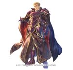  1boy armor black_cape blonde_hair breastplate cape clenched_hand fire_emblem fire_emblem:_the_binding_blade fire_emblem_heroes looking_at_viewer murdock_(fire_emblem) official_art pants pauldrons purple_armor purple_footwear shimomura_watari shoulder_armor white_pants 