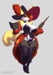  2023 absurd_res anthro big_breasts book breasts camel_toe clothed clothing delphox female generation_6_pokemon hat headgear headwear hi_res inu-sama legwear looking_at_viewer nintendo pokemon pokemon_(species) solo tight_clothing witch_costume witch_hat 