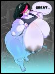  anthro big_breasts black_hair breasts catti_(deltarune) clothed clothing clothing_lift deltarune domestic_cat felid feline felis female fur hair hi_res huge_breasts huge_thighs hyper hyper_breasts mammal mostly_nude overweight overweight_anthro overweight_female seldom shirt shirt_lift solo speech_bubble thick_thighs topwear undertale_(series) voluptuous_female white_body white_fur yellow_eyes 