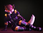  3d_(artwork) anthro boots brown_body brown_fur brown_hair bulletproof_vest camo camo_clothing camo_print canid canine cheek_tuft chromatic_aberration cinder_(huskytheprotogen) clothing digital_camo digital_camouflage digital_media_(artwork) dog_tags elbow_pads epic_games eyelashes facial_tuft female fennix_(fortnite) footwear fortnite fox fur gloves glowing glowing_eyes hair hair_over_eye hand_on_ground hand_on_hip handwear hi_res hip_armor huskytheprotogen knee_pads looking_at_viewer magazine_(gun) magazine_pouch magenta_lighting mammal one_eye_obstructed orange_body orange_fur pattern_clothing petruz_(copyright) pouches red_fox shoulder_pads shoulder_tuft simple_background sitting sitting_on_ground solo source_filmmaker steel_tipped_boots tail tail_tuft tuft valve walkie-talkie white_body white_fur white_tail_tip wood_floor yellow_eyes 