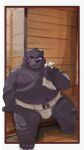  2023 anthro asian_clothing bear belly big_belly black_body black_nose blush bodily_fluids clothing east_asian_clothing eyewear glasses hi_res humanoid_hands japanese_clothing kemono male mammal mawashi moobs navel nipples overweight overweight_male sitting solo sumo sweat tengzai05 