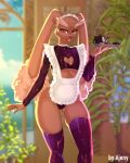  absurd_res ajeny andromorph anthro clothing generation_4_pokemon hi_res holding_object intersex leggings legwear looking_at_viewer lopunny maid_uniform nintendo pokemon pokemon_(species) shiny_pokemon solo uniform 