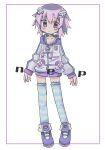  1girl arms_at_sides blush closed_mouth d-pad d-pad_hair_ornament drawstring enorari frown full_body hair_between_eyes hair_ornament highres hood hood_down hooded_jacket jacket jewelry legs_apart light_purple_hair long_sleeves neck_ring neptune_(neptune_series) neptune_(series) purple_eyes purple_footwear short_hair solo standing striped striped_thighhighs thighhighs white_jacket zettai_ryouiki 