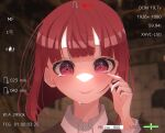  1girl arima_kana blush bob_cut camera closed_mouth collar crying crying_with_eyes_open highres inverted_bob looking_at_viewer oshi_no_ko red_eyes red_hair short_hair smile solo tears user_pfsg4883 white_collar 