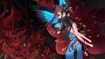  1girl absurdres alternate_costume bare_legs barefoot black_dress brown_hair butterfly_wings dress genshin_impact highres hu_tao_(genshin_impact) long_hair qixia red_eyes twintails wings 