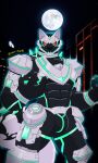  abs absurd_res anthro armor bodysuit bulge clothing full_moon green_eyes hi_res lifewonders live_a_hero male monomasa moon muscular muscular_anthro muscular_male pecs red_sclera skinsuit solo supervillain tight_clothing white_night06 